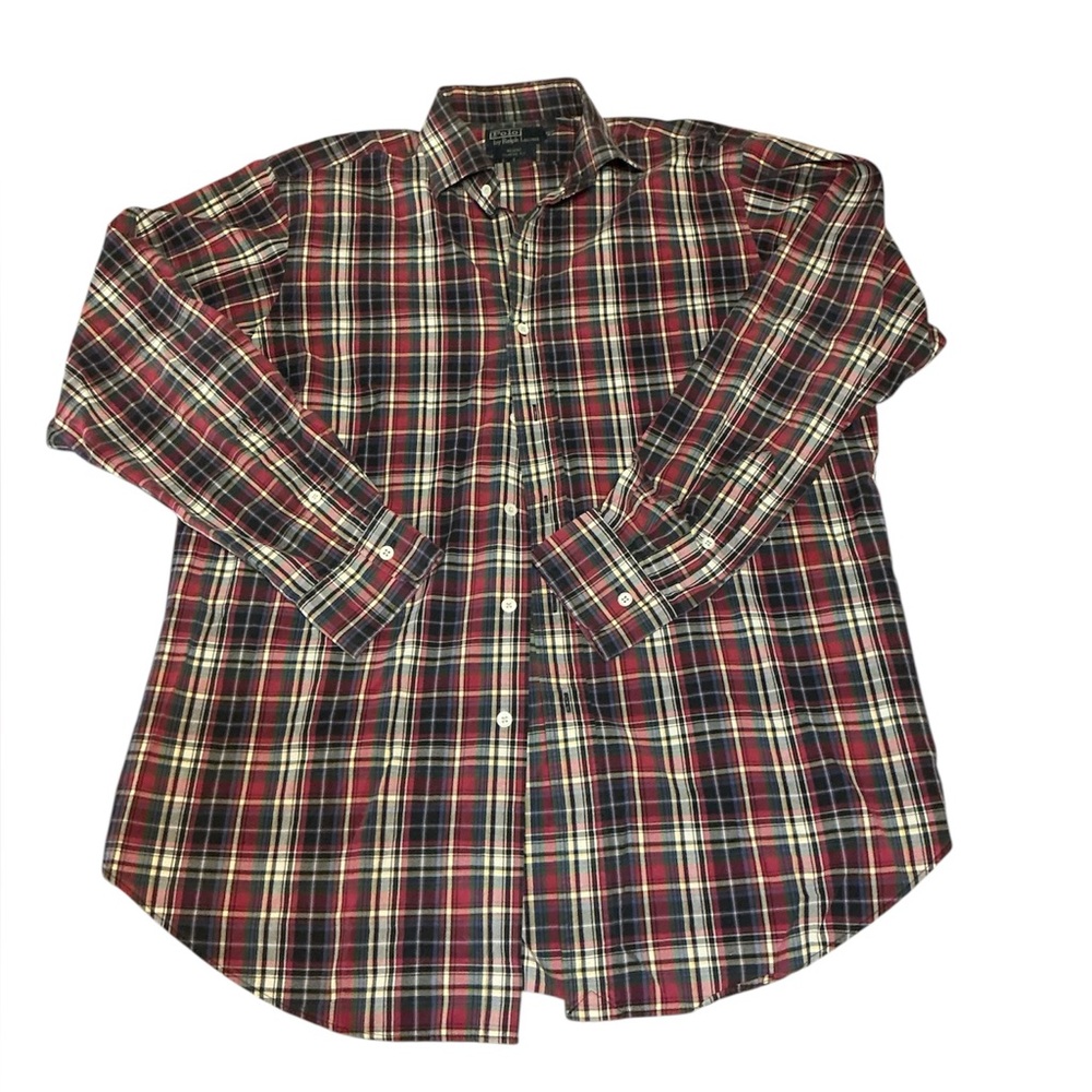 Ralph Lauren men’s 100% cotton Red and Blue Casual Button Down Shirt size L